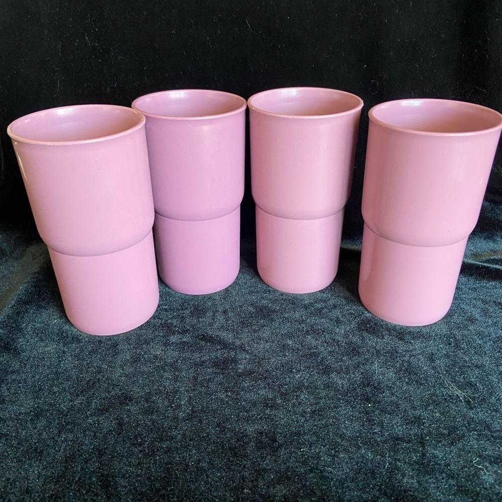 Set of 4 vintage Tupperware Tabletop Stacking Tumblers Set - Pink Rose